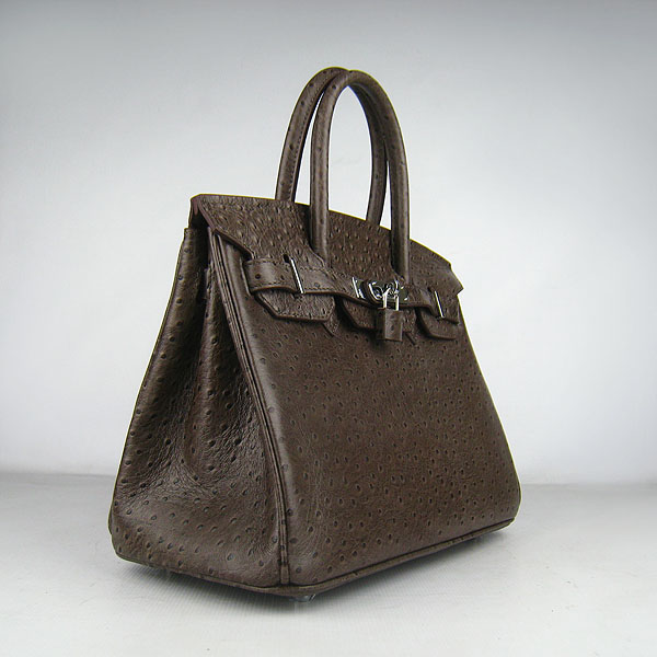 Replica Hermes Birkin 30CM Ostrich Veins Handbag Dark Coffee 6088 On Sale - Click Image to Close